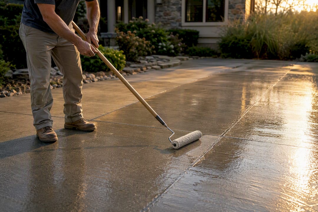 Seal coating freshly cleaned driveway surface