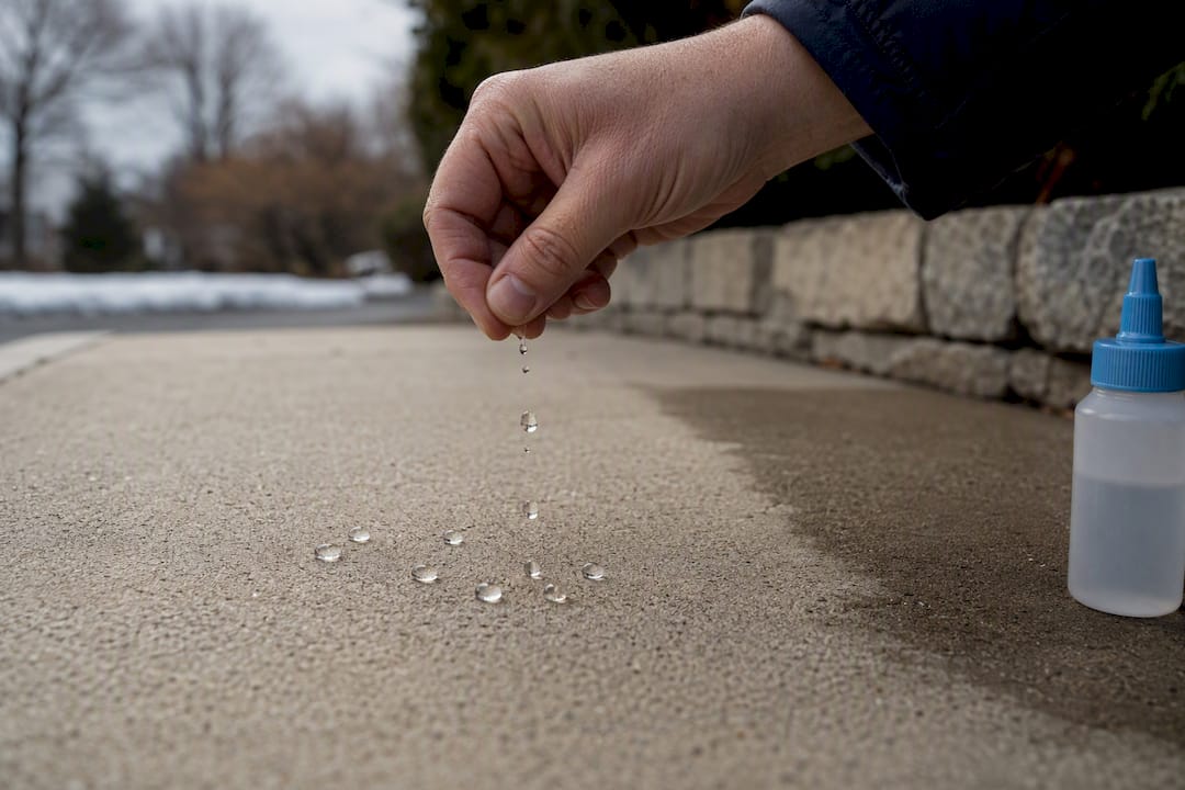Water droplets beading during driveway sealer test