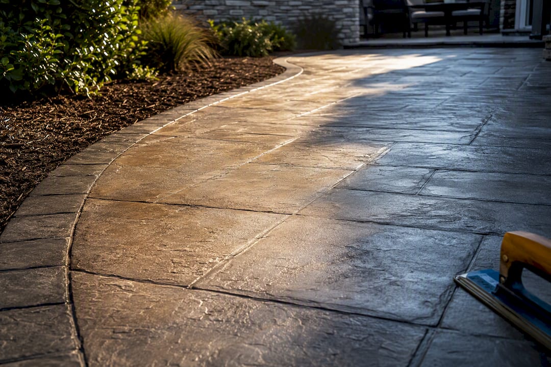 Restored stamped concrete walkway in Cary