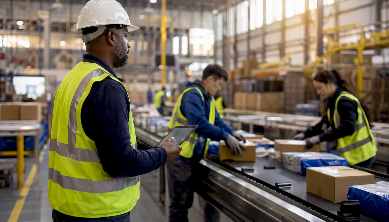 Workers loading parcels in Canadian 3PL warehouse