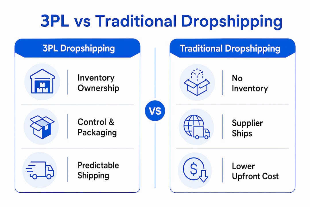 Infographic comparing 3PL and traditional dropshipping