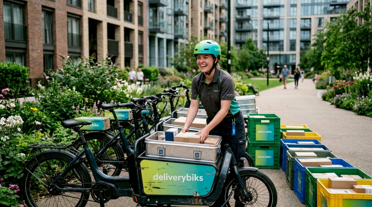 GoBolt courier preparing electric bike for delivery
