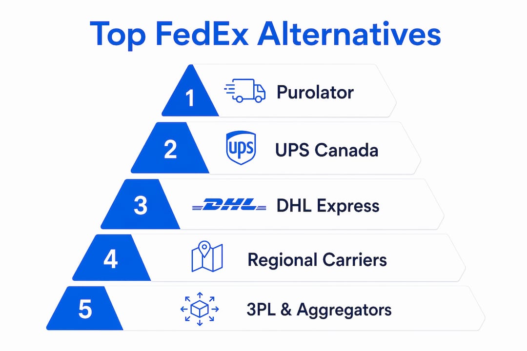 Infographic showing ranked FedEx alternatives in Canada