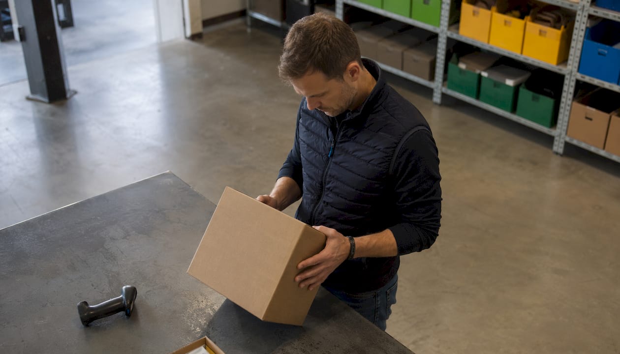 Un membre de l’équipe logistique procède au scan d’un colis retourné dès son arrivée à l’entrepôt.