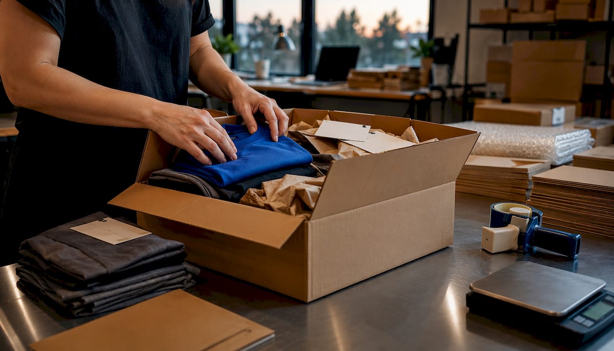 Hands packing crowdfunding reward box