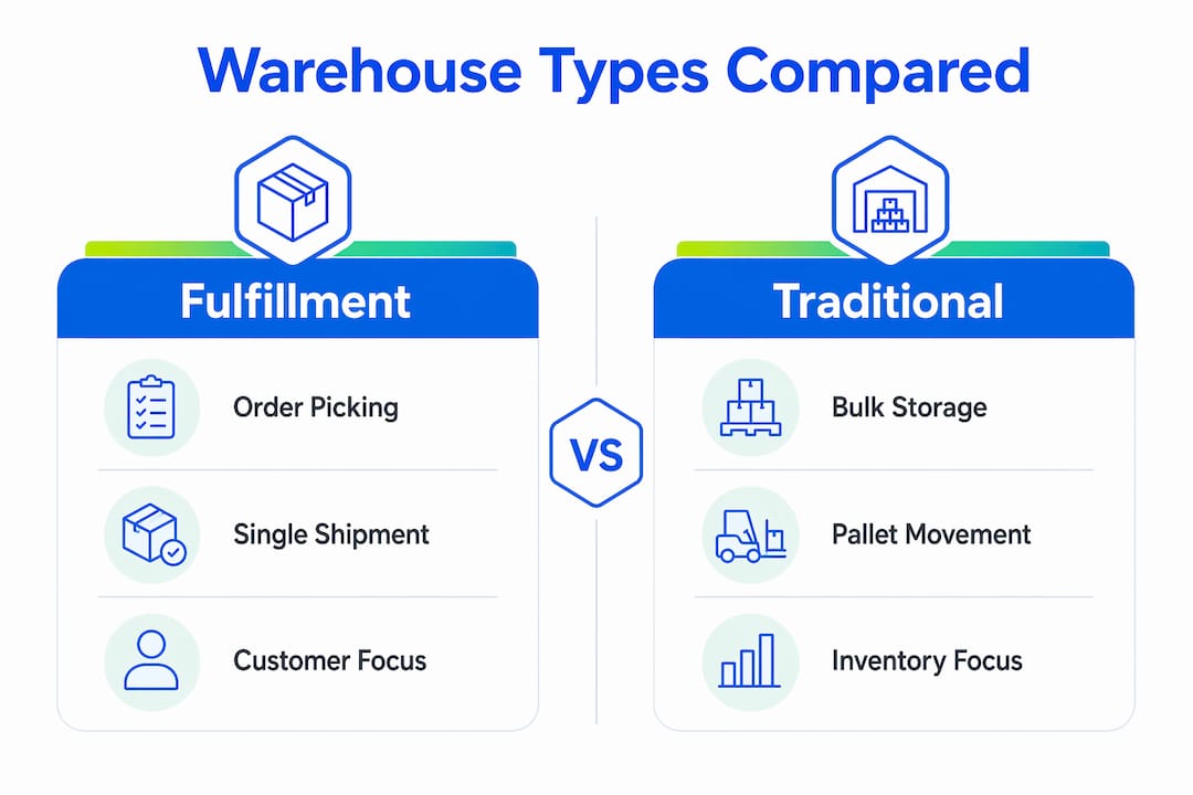 Infographic comparing fulfillment and traditional warehouses