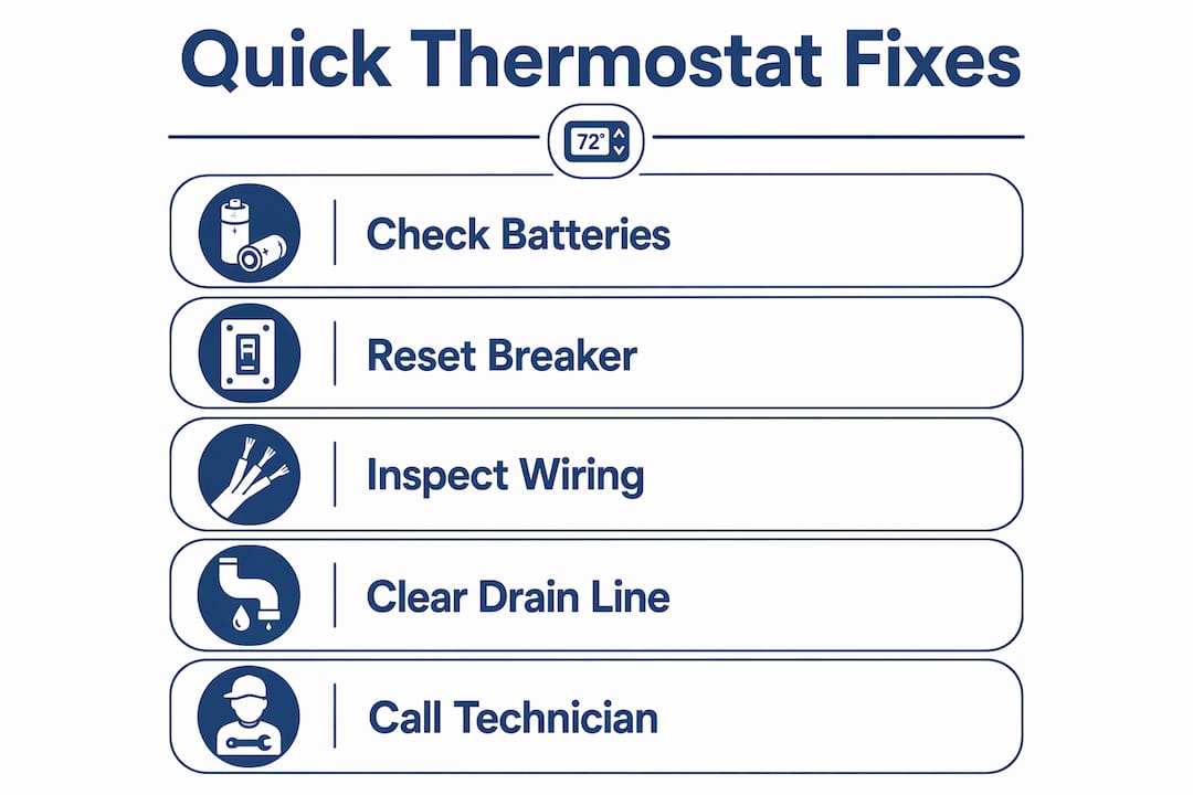 Infographic showing quick thermostat troubleshooting steps