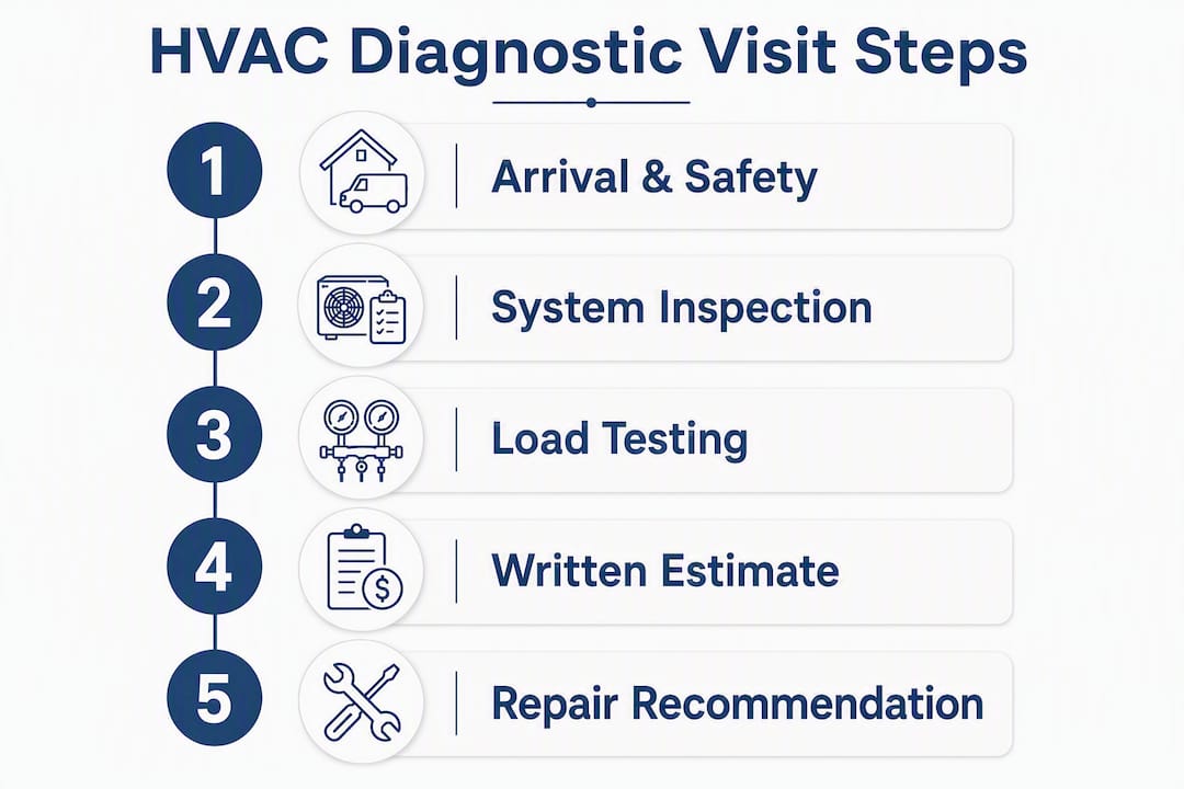 Infographic outlining HVAC diagnostic visit steps