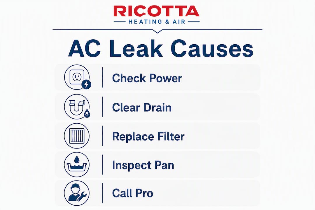 Infographic showing key steps to address AC leaks
