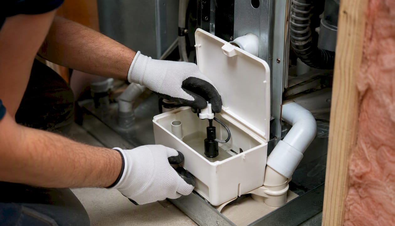 Inspecting condensate pump reservoir and float