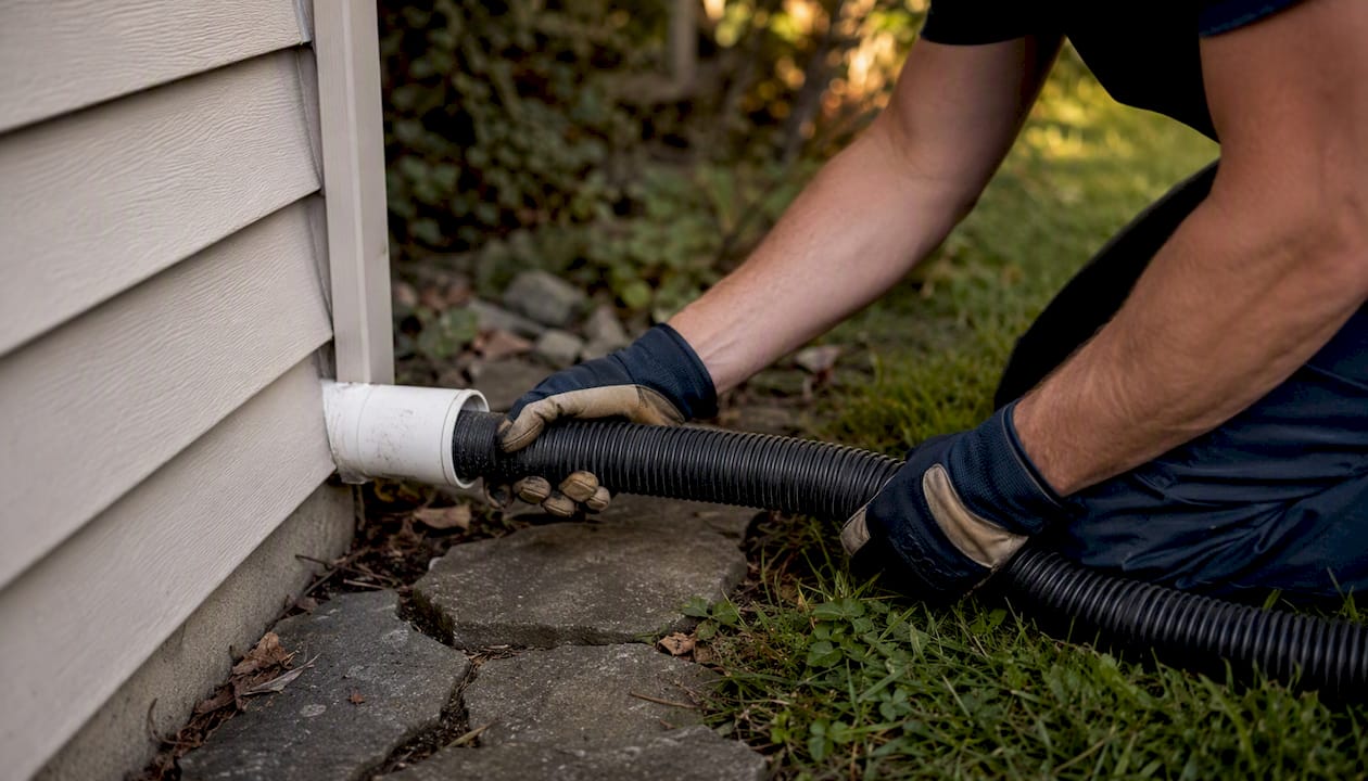 Using a vacuum to clear furnace condensate drain pipe