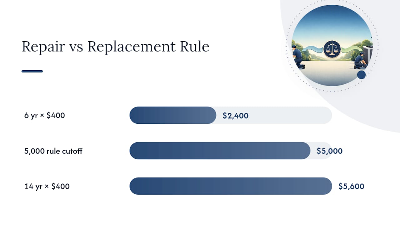 Diagram illustrating the 5000 rule for repair vs replacement decision
