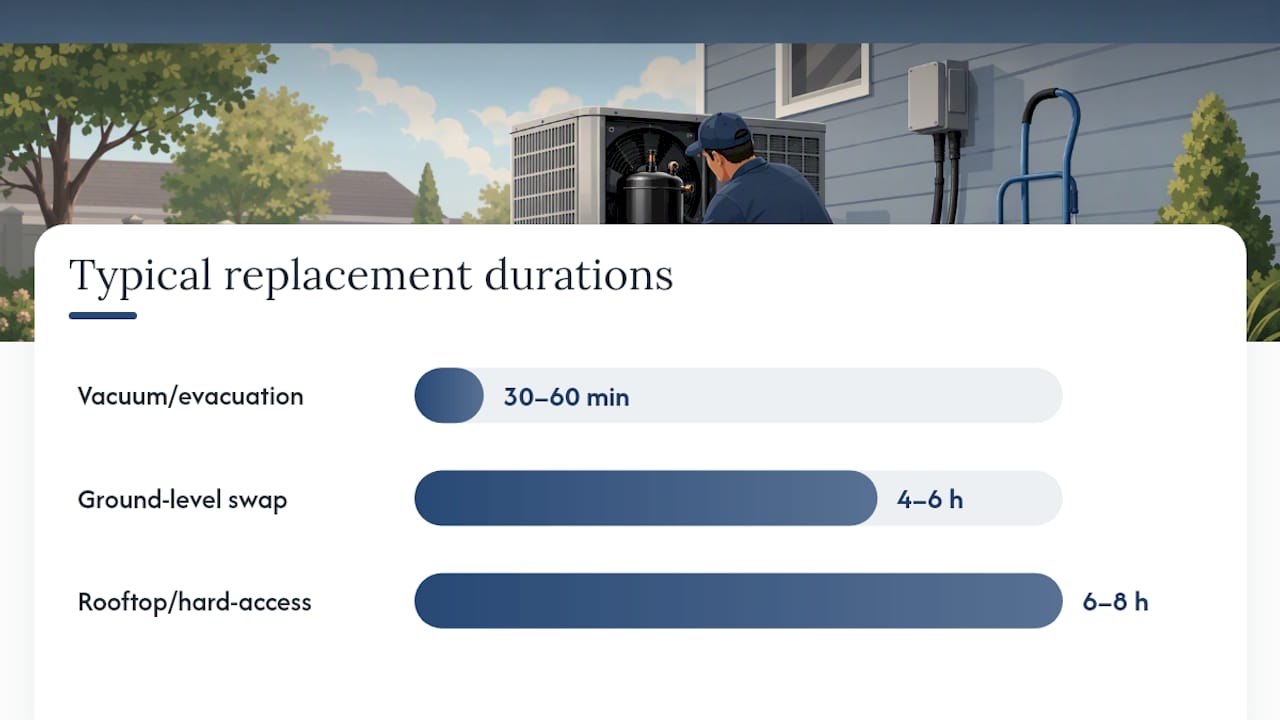 What happens during a compressor replacement, step by step? — overview diagram
