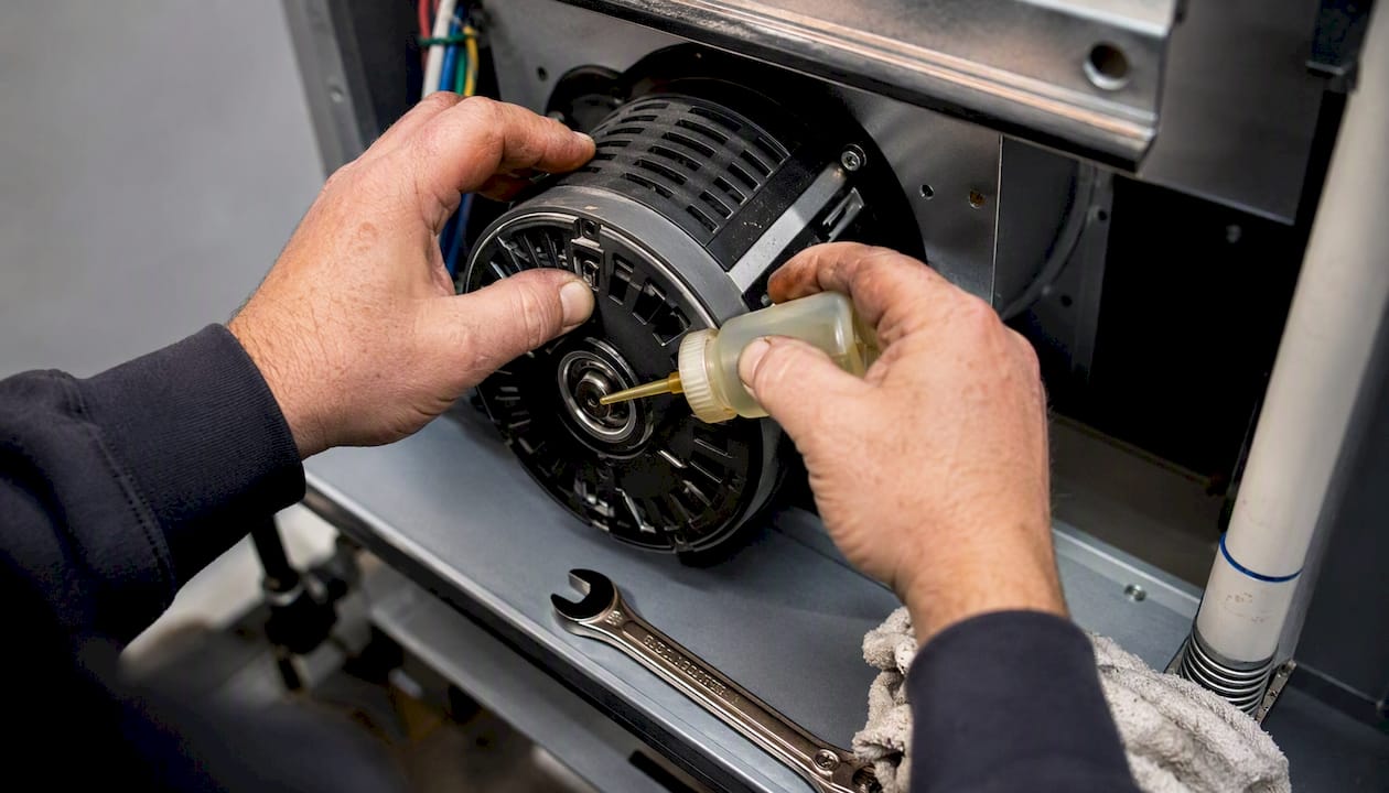 Hands lubricating furnace motor bearing