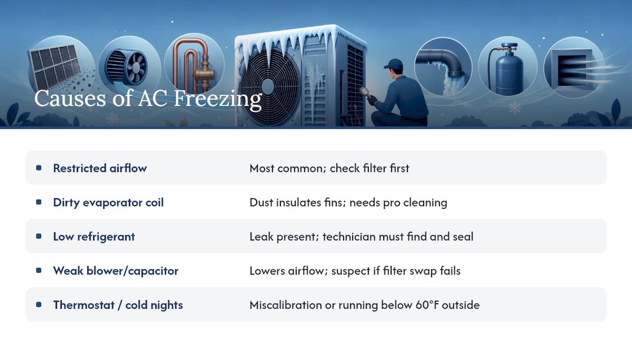 Diagram of main causes of AC freezing