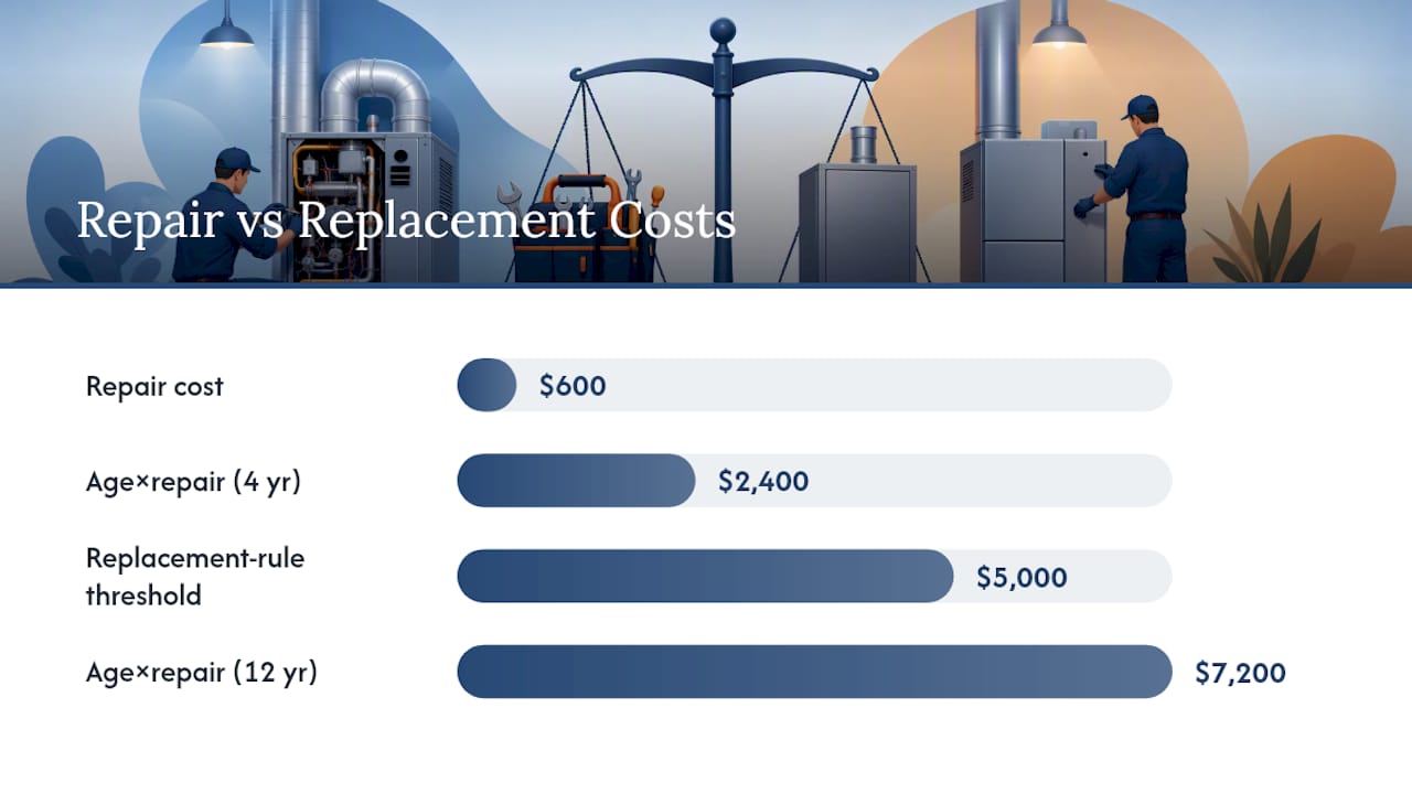 Cost comparison of furnace repair versus replacement and fuel savings