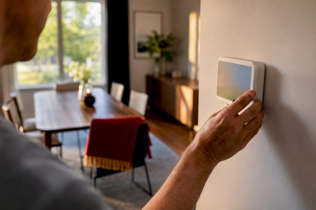 Homeowner adjusting summer thermostat setting