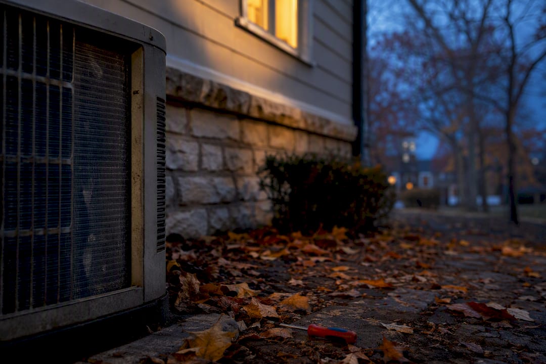 Anonymous outdoor heat pump beside St. Louis home