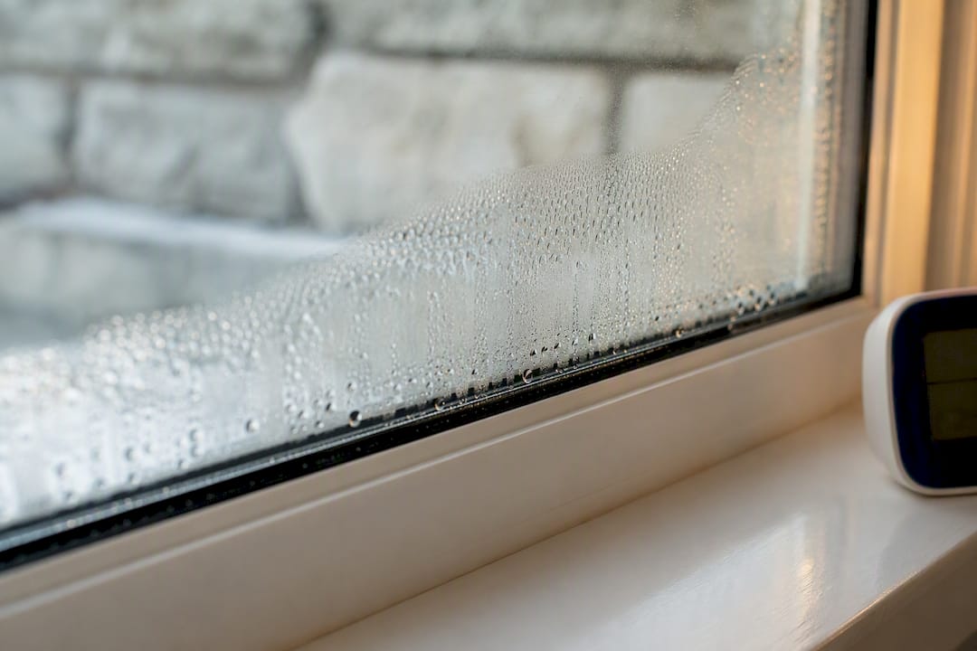 Condensation forming on winter window