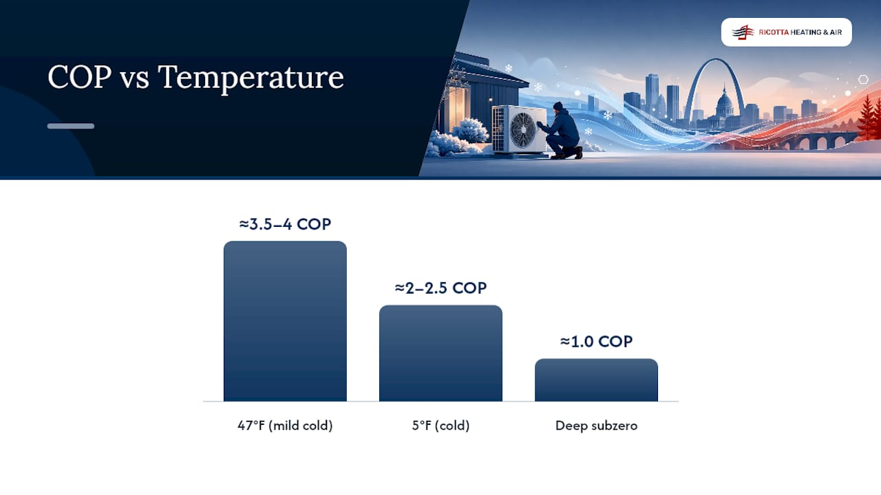 Heat pump COP declines as temperature drops