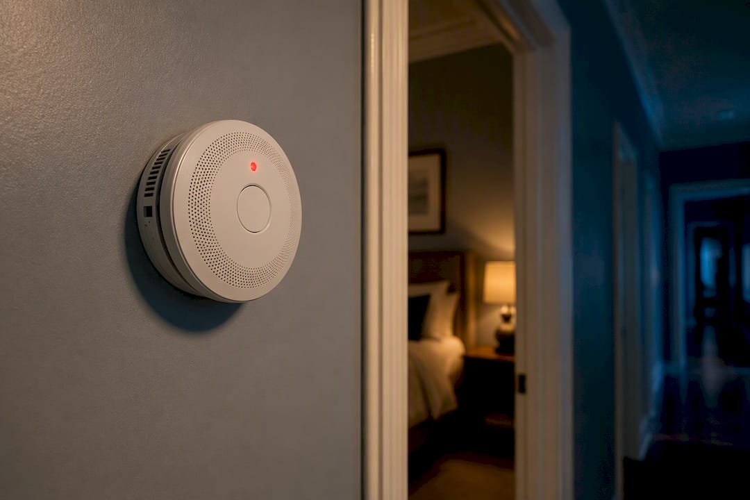 Carbon monoxide detector near bedroom doorway