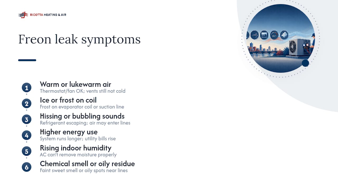 Six common AC refrigerant leak symptoms