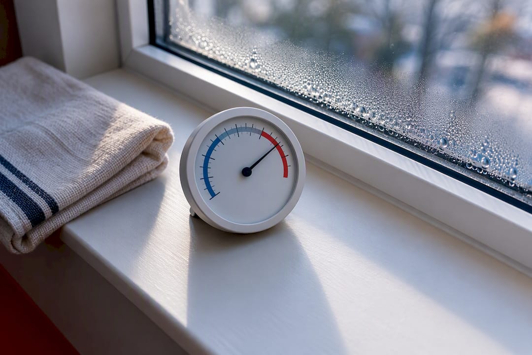 Hygrometer beside condensation on window