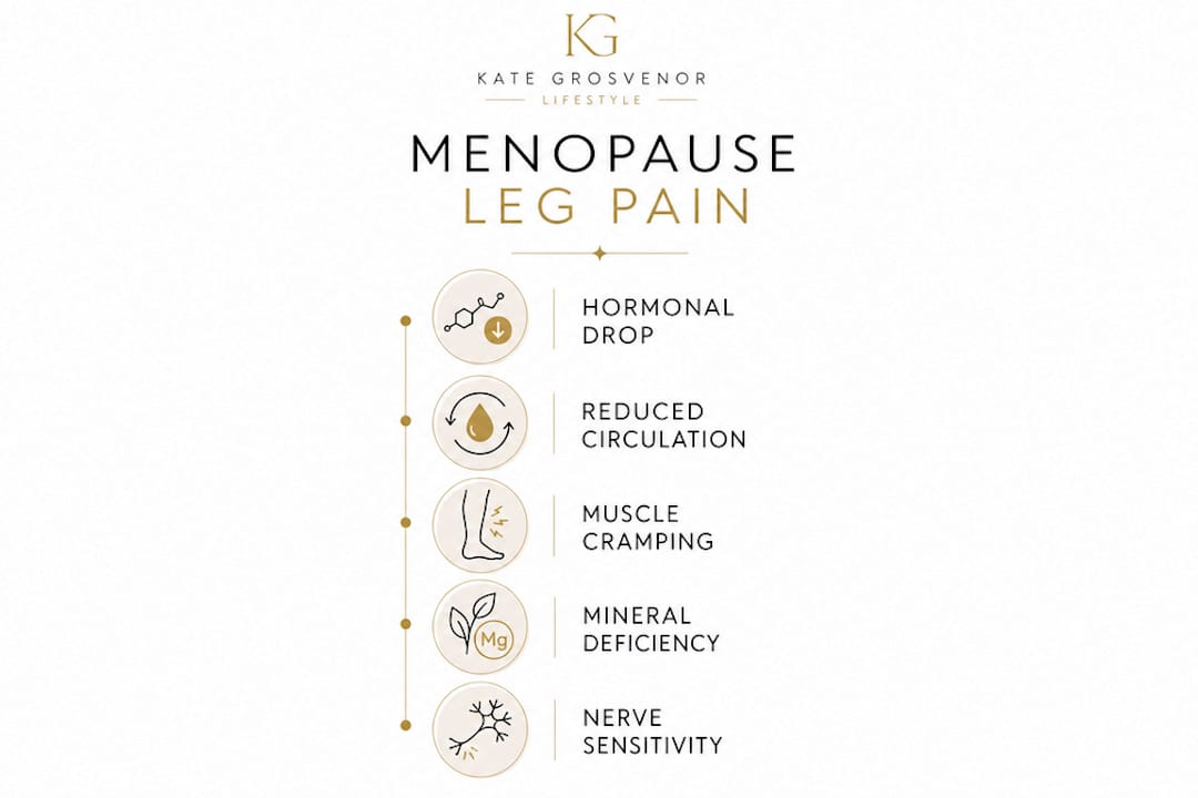 Infographic illustrating menopause leg pain causes