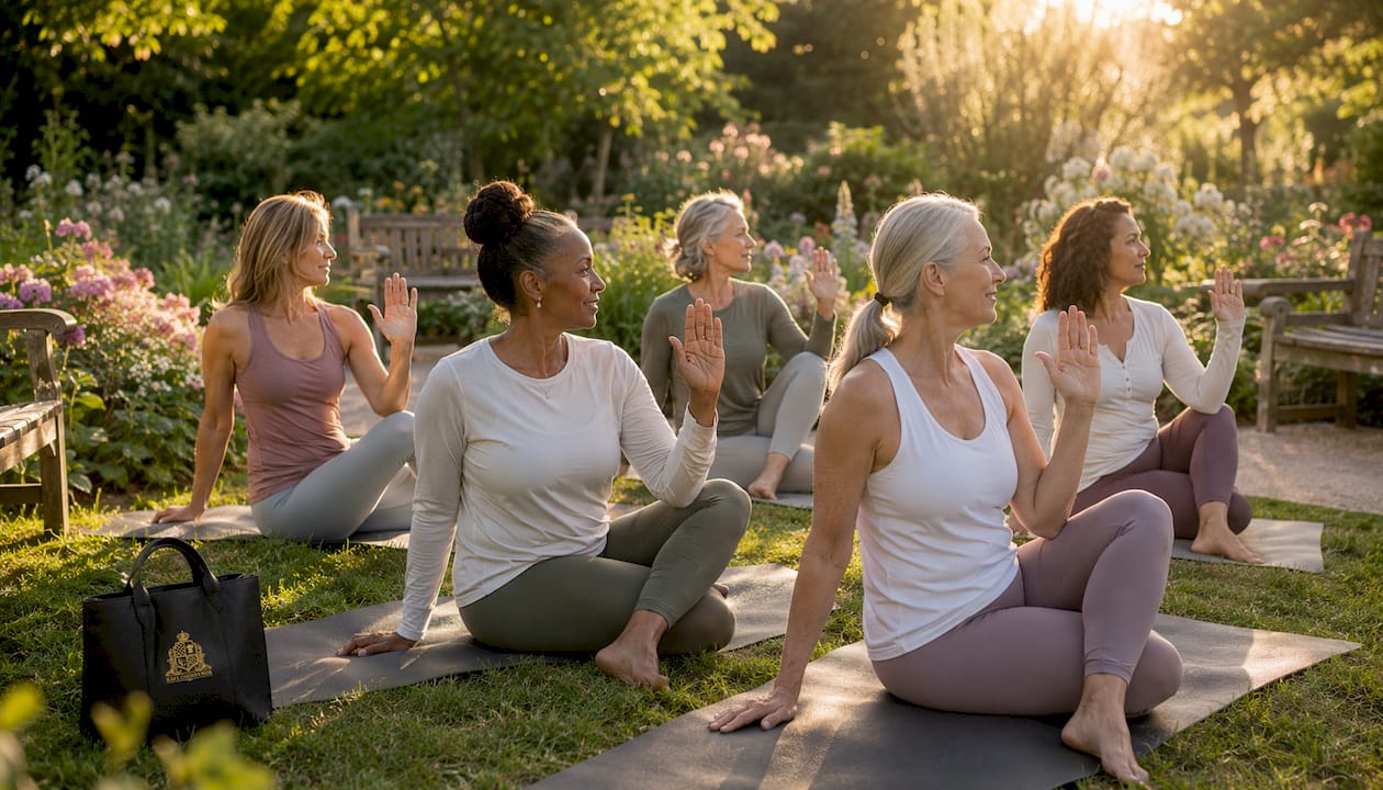 Women exercising outdoors in park