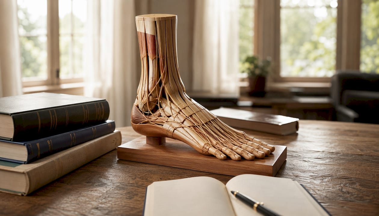 Human foot anatomy model on desk