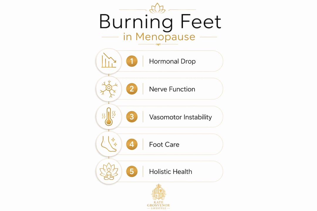 Infographic outlining burning feet causes and care