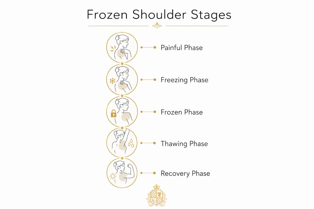 Infographic showing stages of frozen shoulder