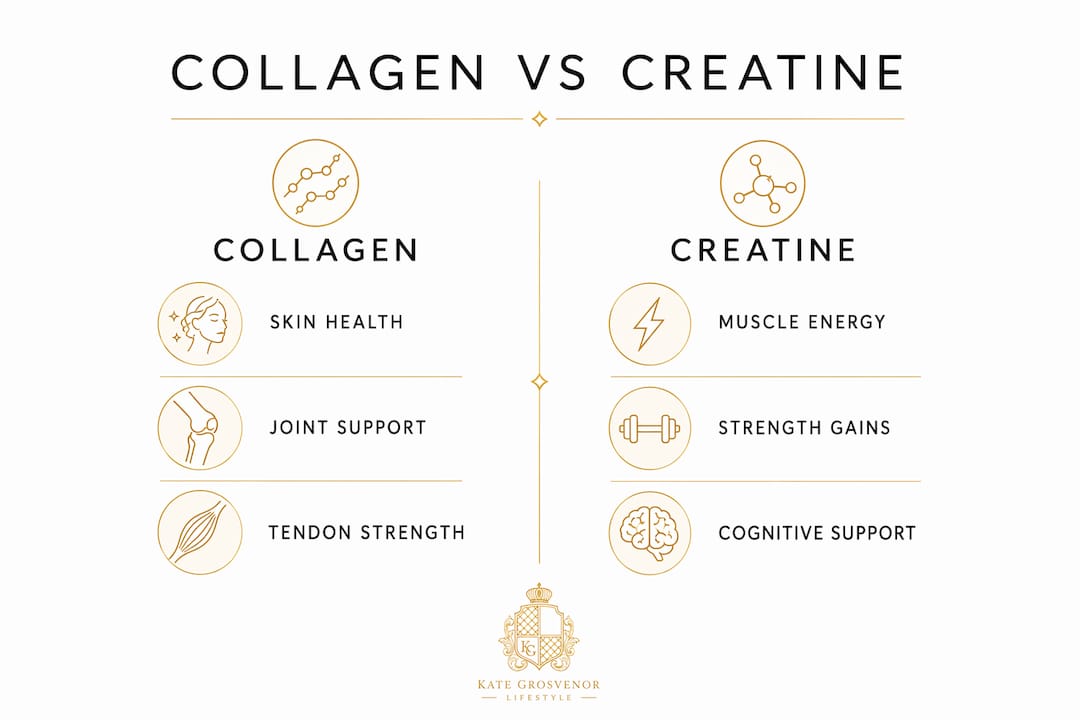 Infographic comparing collagen and creatine benefits