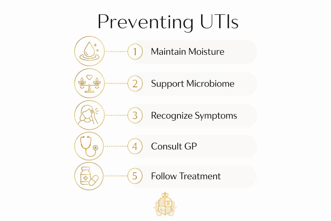Infographic outlining steps to prevent UTIs during perimenopause