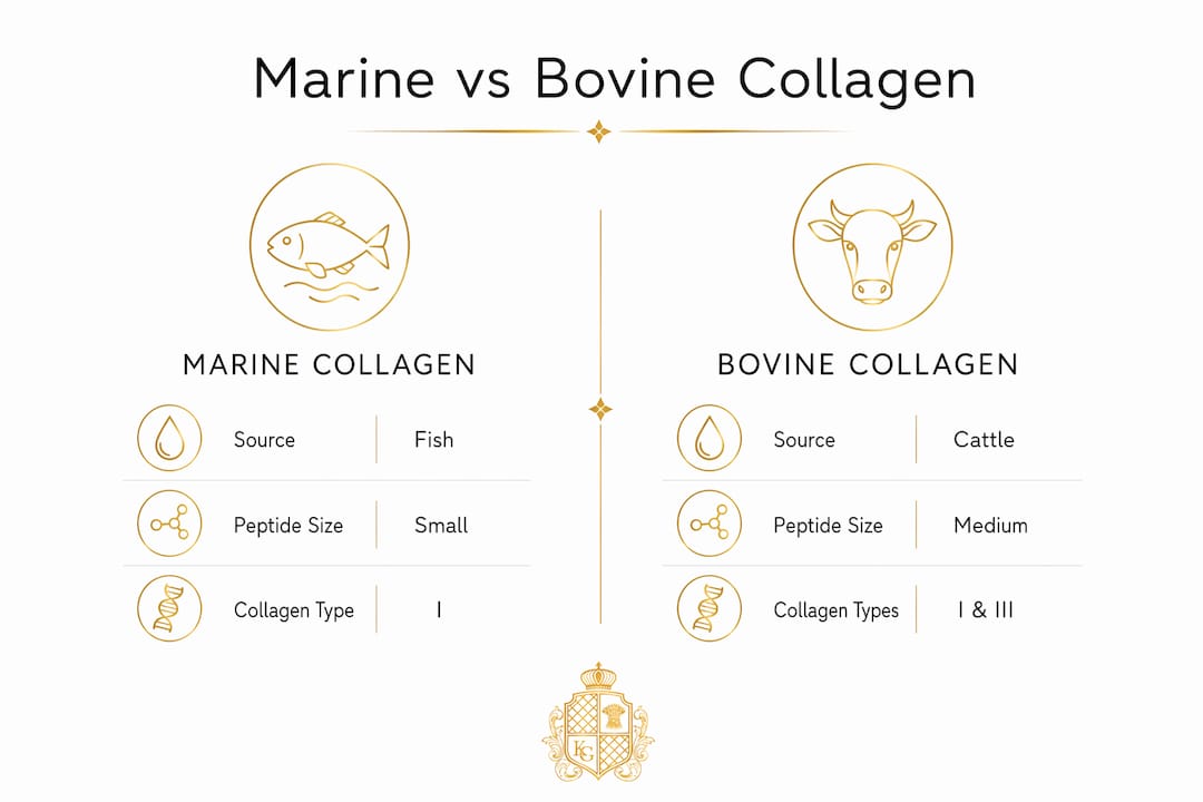 Infographic comparing marine and bovine collagen key features