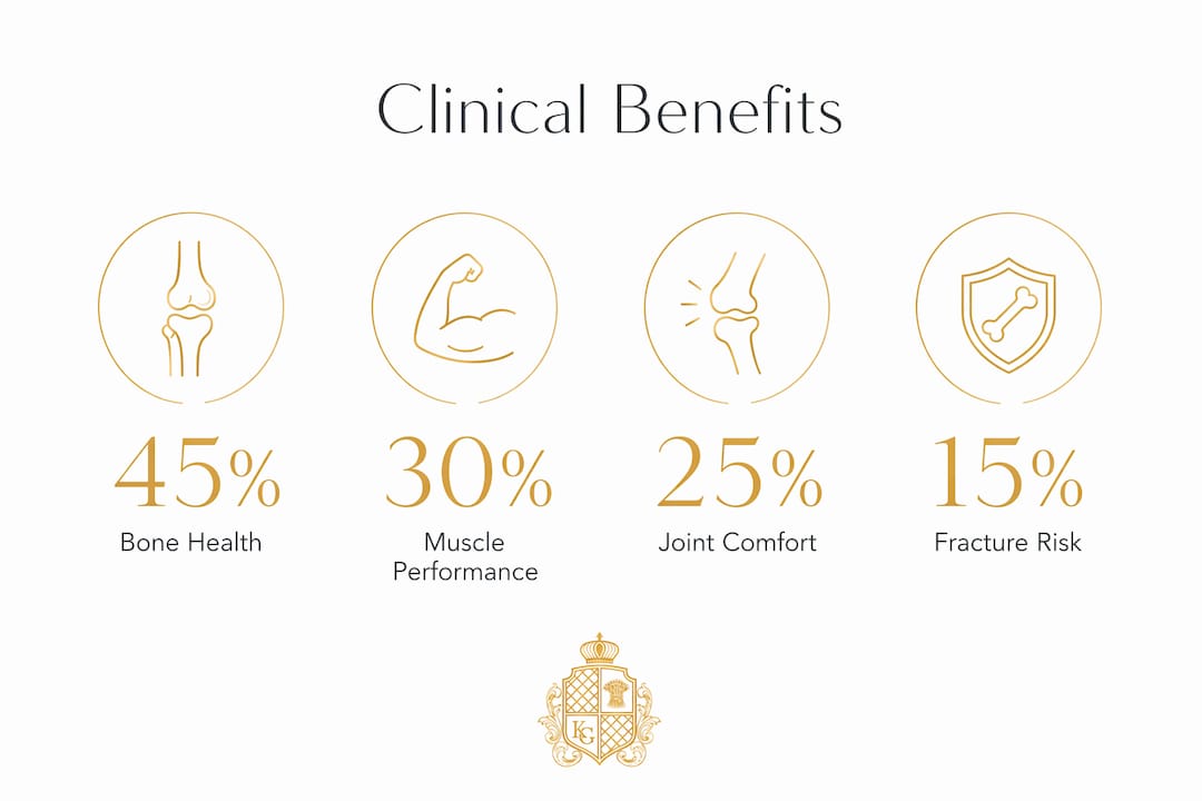 Infographic showing key clinical benefits of collagen and vitamin D supplements