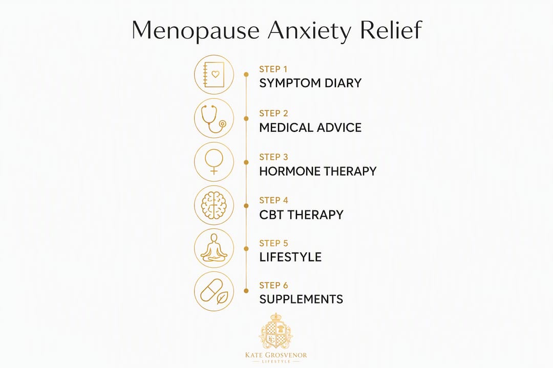 Infographic outlining steps to manage menopause anxiety