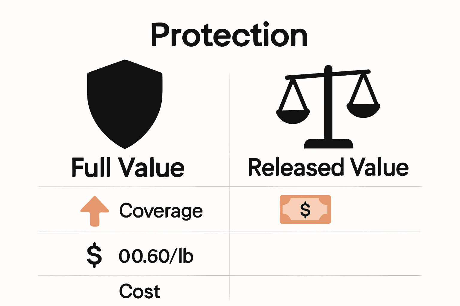 Infographic comparing moving insurance options full value vs. released value