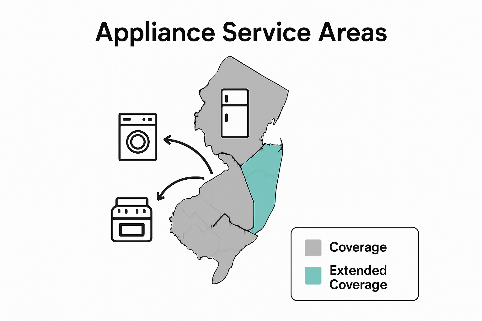 Infographic showing NJ appliance service area coverage