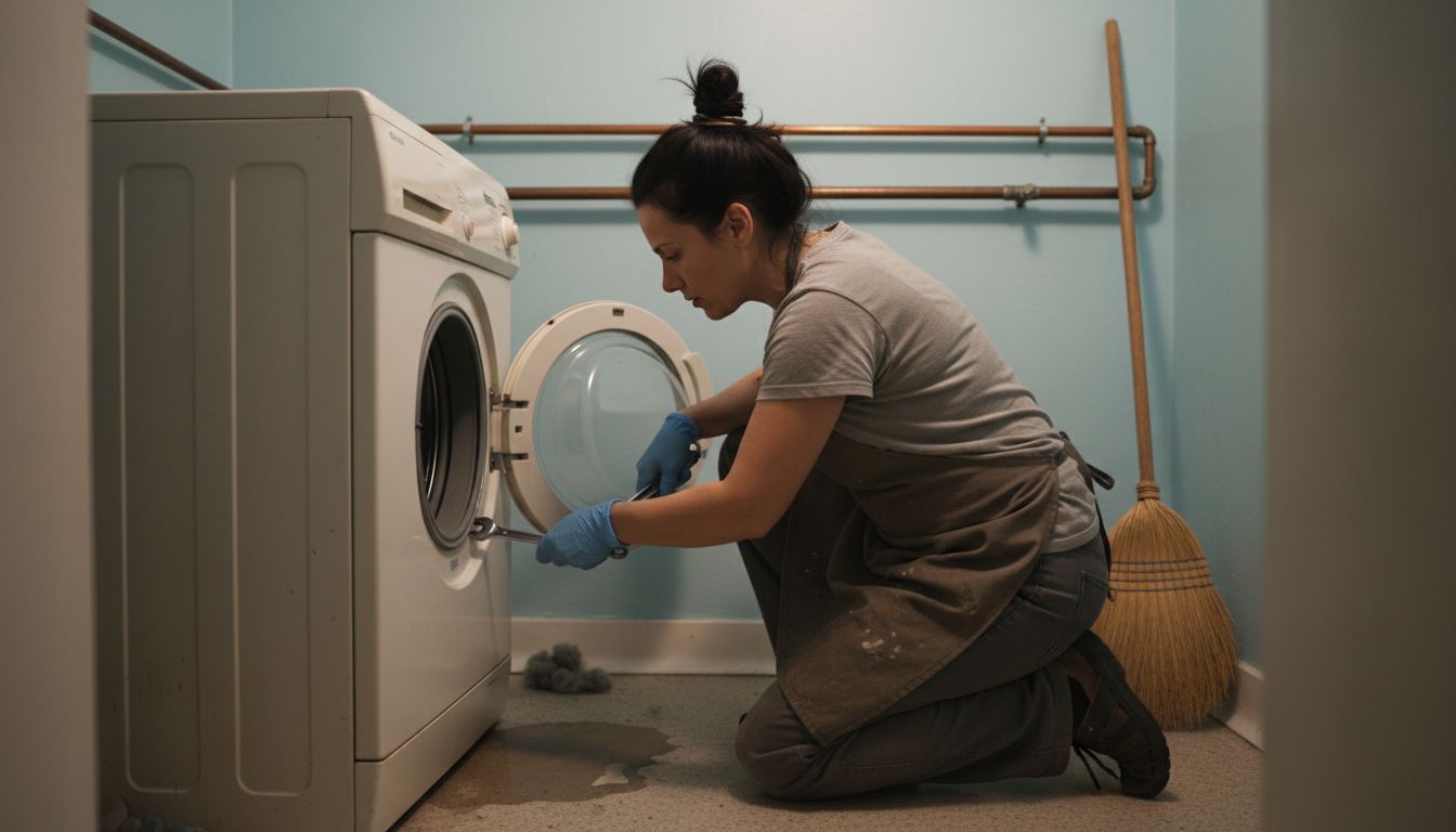 Person cleaning washing machine filter