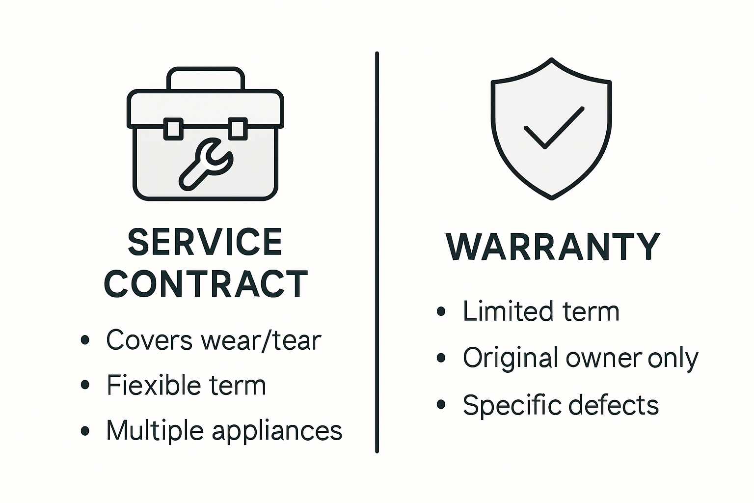 Infographic comparing service contracts vs warranties
