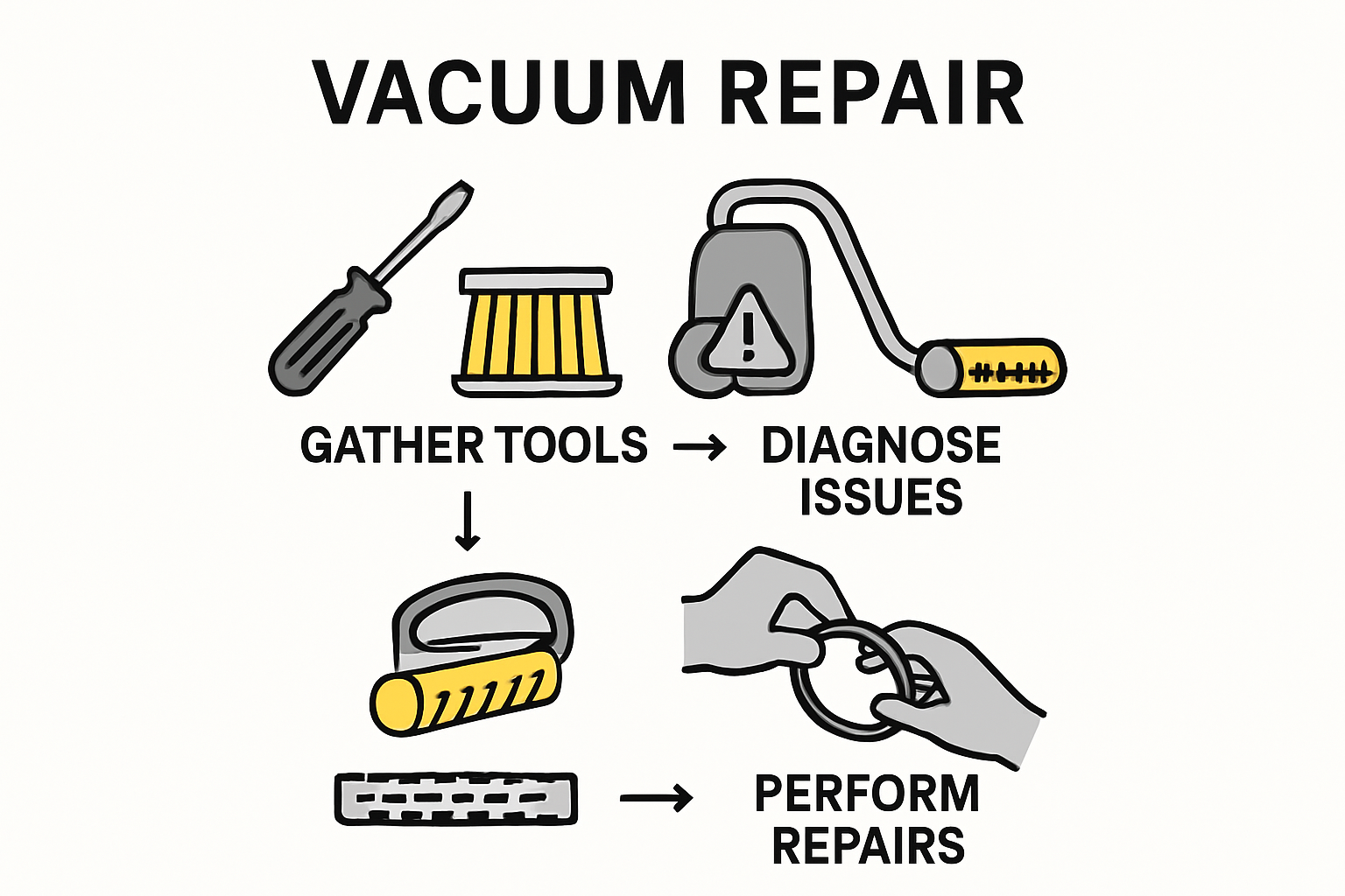 Infographic showing main vacuum repair steps