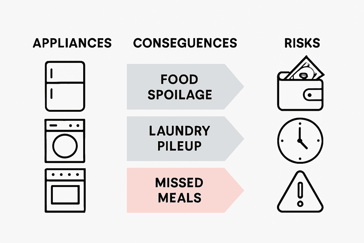 Infographic showing risks of delaying appliance repairs