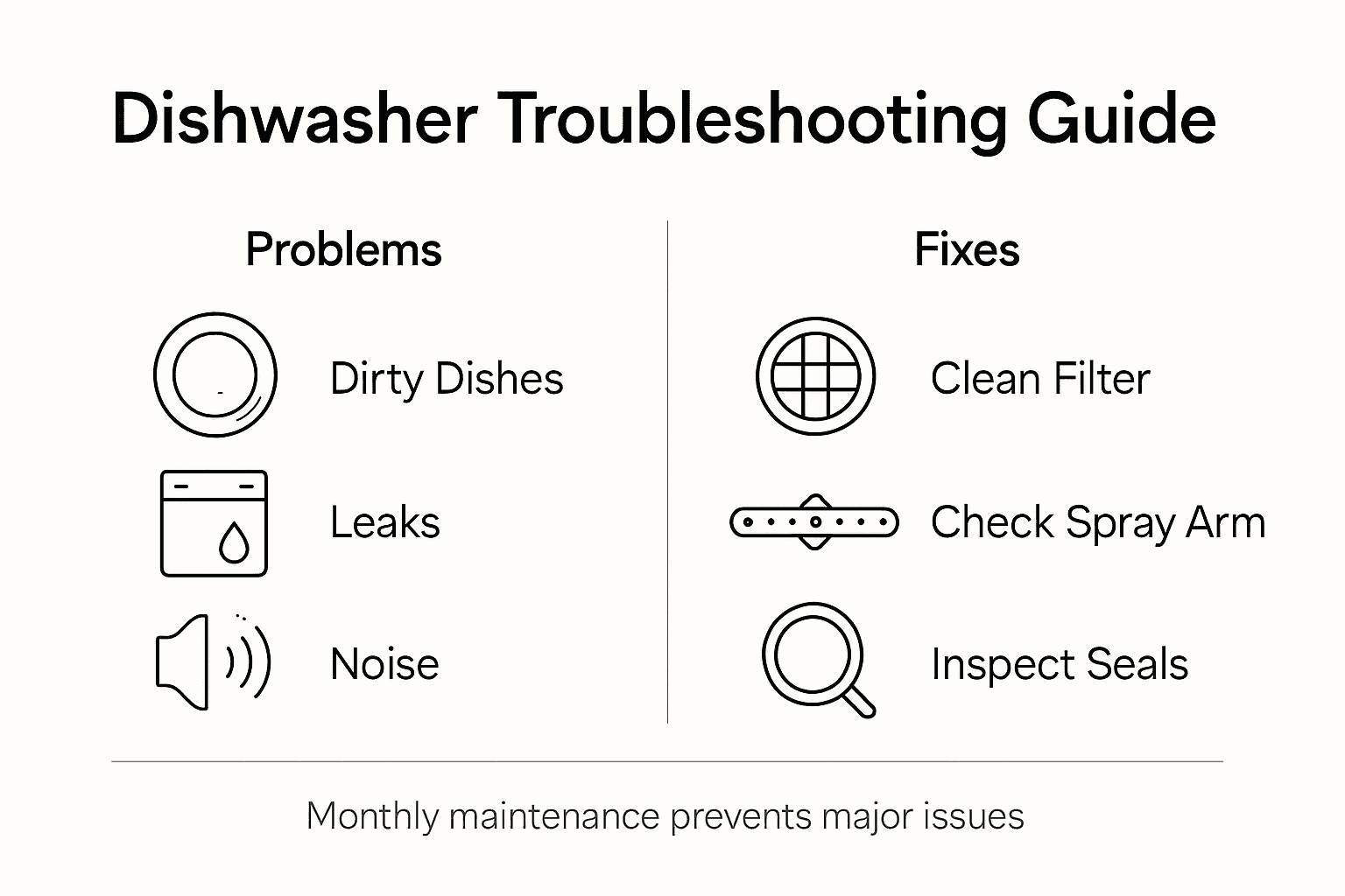 Infographic on dishwasher troubleshooting steps