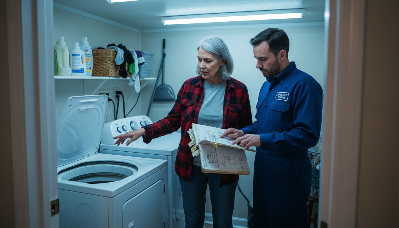 Homeowner and technician during appliance inspection