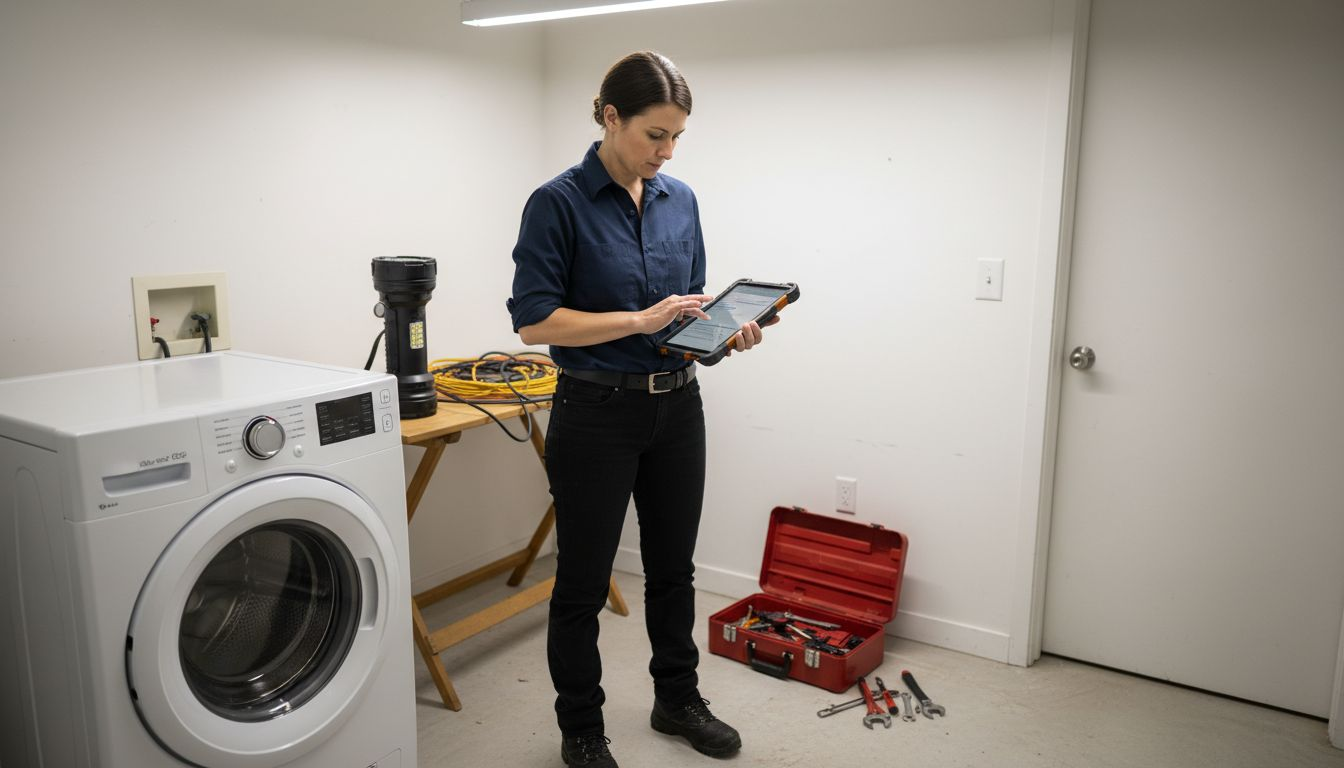 Technician documenting appliance troubleshooting process