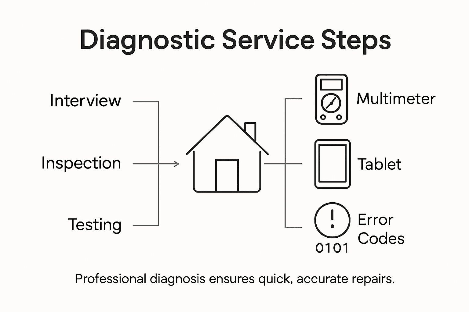 Infographic showing appliance diagnostic steps and tools