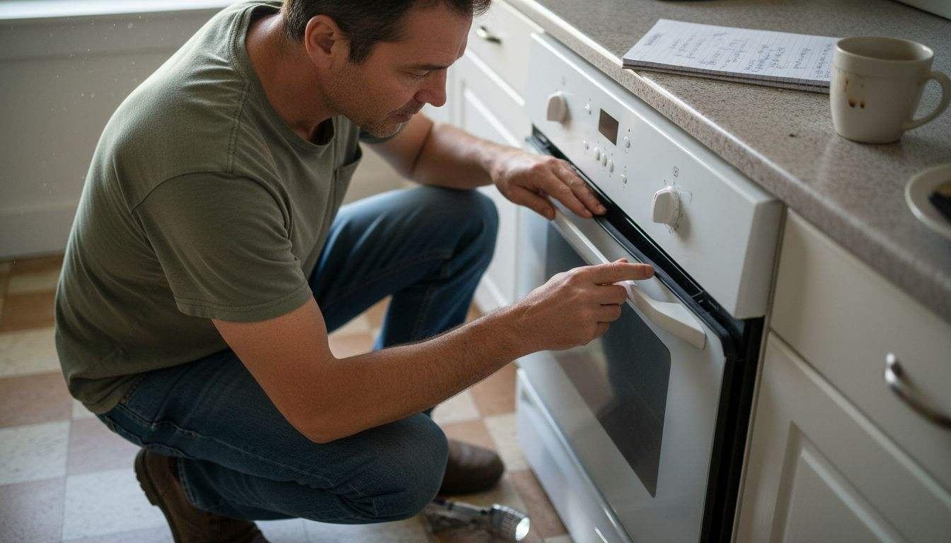 Person checking oven door seal for damage