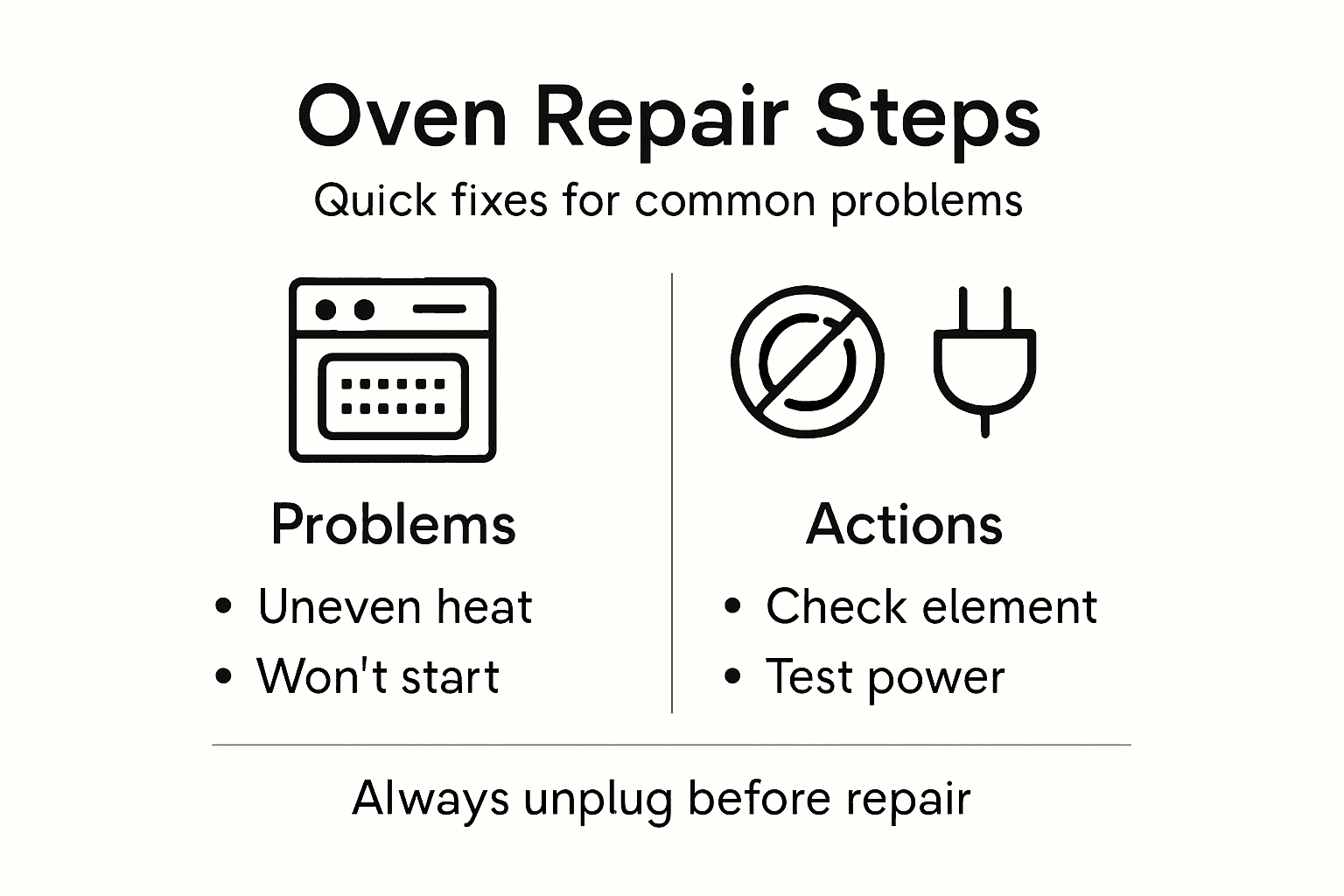 Infographic showing quick oven repair steps