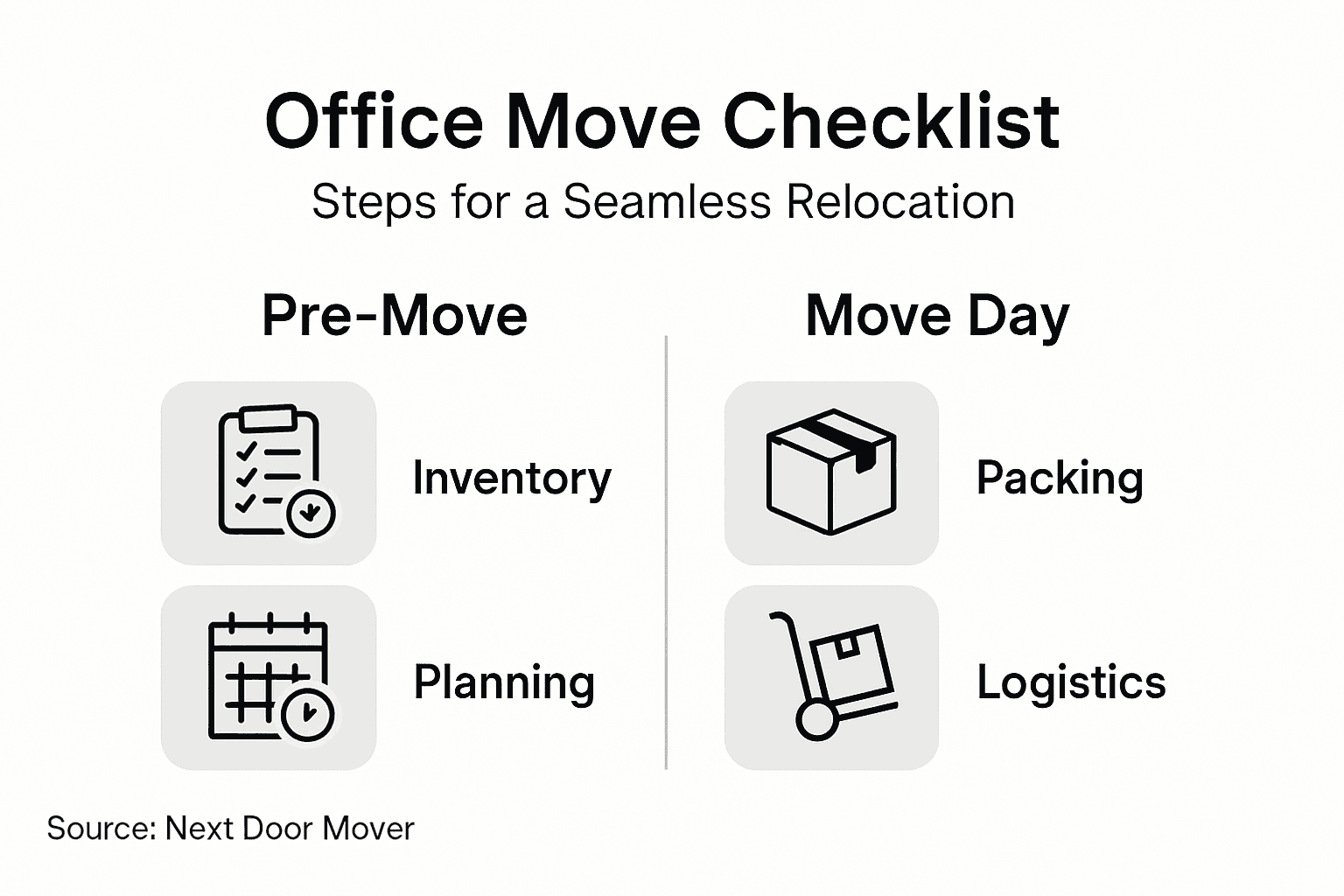 Infographic showing office move checklist steps